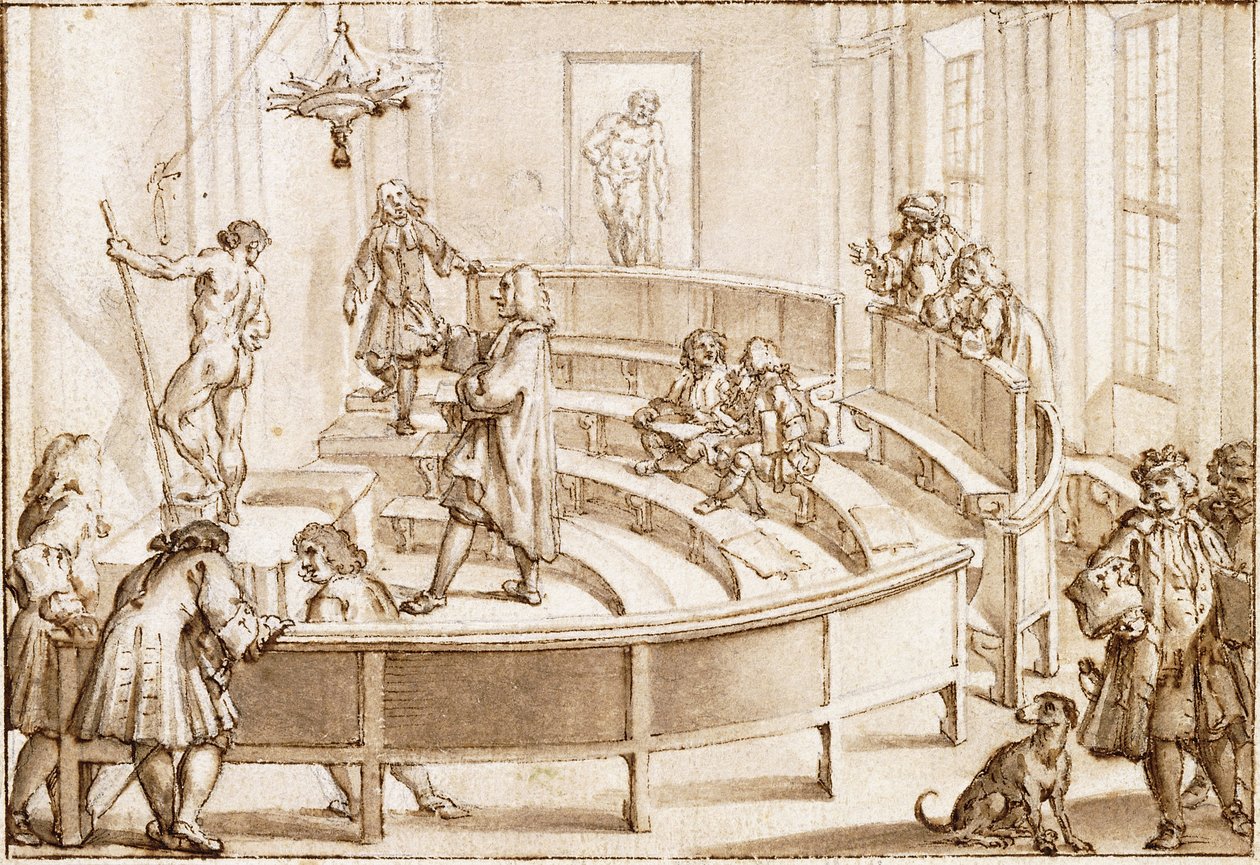Academia Clementina, Bologna, med en naken plassering av tegnemesteren, Farnese Hercules utenfor av Giampietro Zanotti