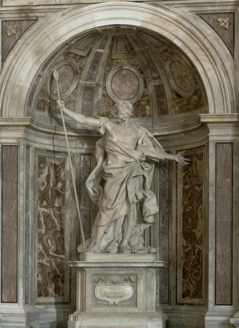 Statue av St. Longinus, ved foten av de fire søylene som støtter kuppelen, 1631-38 av Gian Lorenzo Bernini