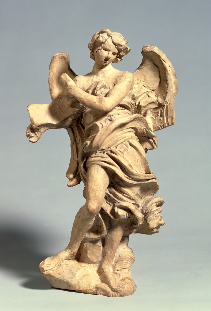 Angel Holding the Superscription, ca. 1668-69 (lavbrent leire) av Gian Lorenzo Bernini