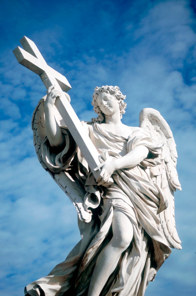 Engel som bærer et kors, fra Ponte St Angelo, Roma, Italia, 1669 av Gian Lorenzo Bernini