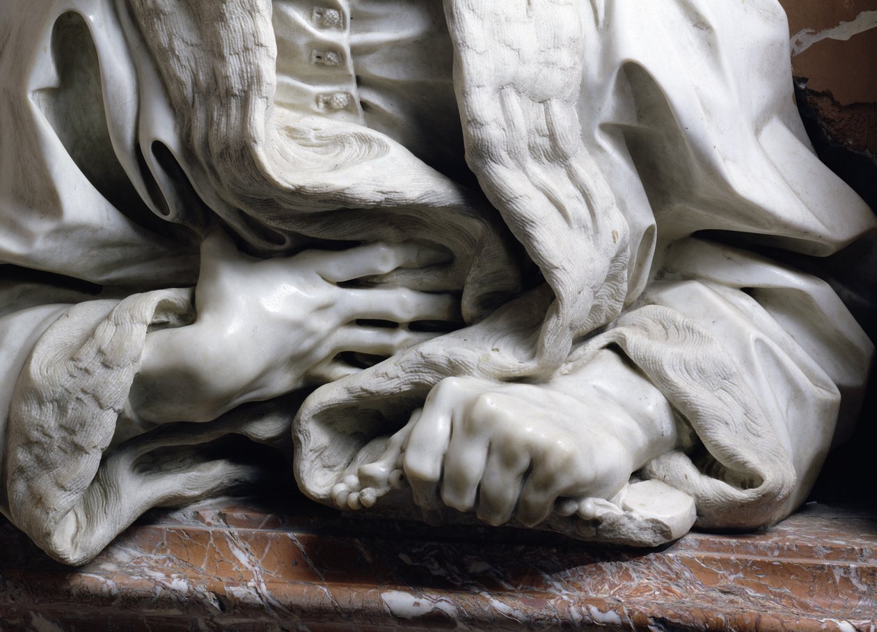 Byste av Gabrielle Fonsecas doktor av pave Innocentius X detalj av hender som holder kappen, fra Fonseca Chapel marmor detalj av 96874 av Gian Lorenzo Bernini