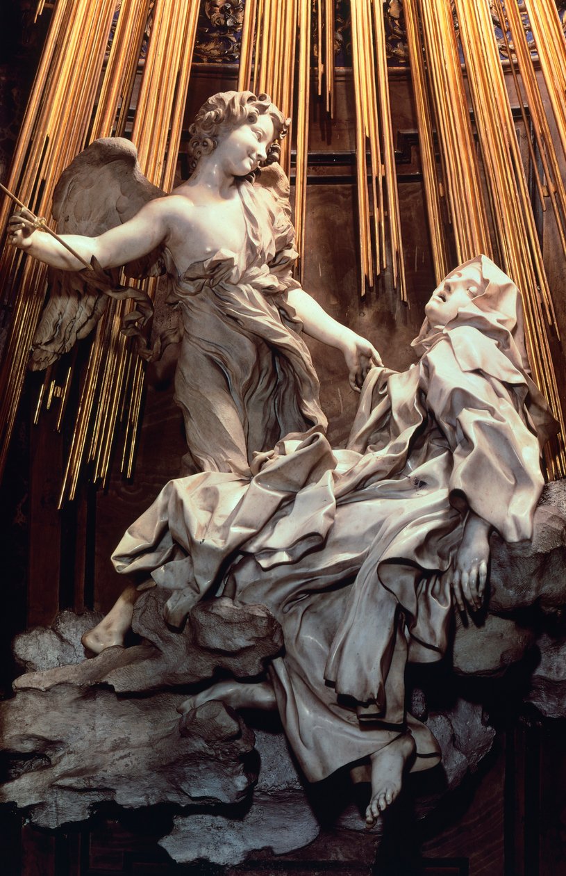 Italia, Roma, Cornaro Chapel of Church of Santa Maria della Vittoria, Ecstasy of St Teresa of Avila, av Gian Lorenzo Bernini (1598-1680), skulptur i marmor og forgylt bronse av Gian Lorenzo Bernini