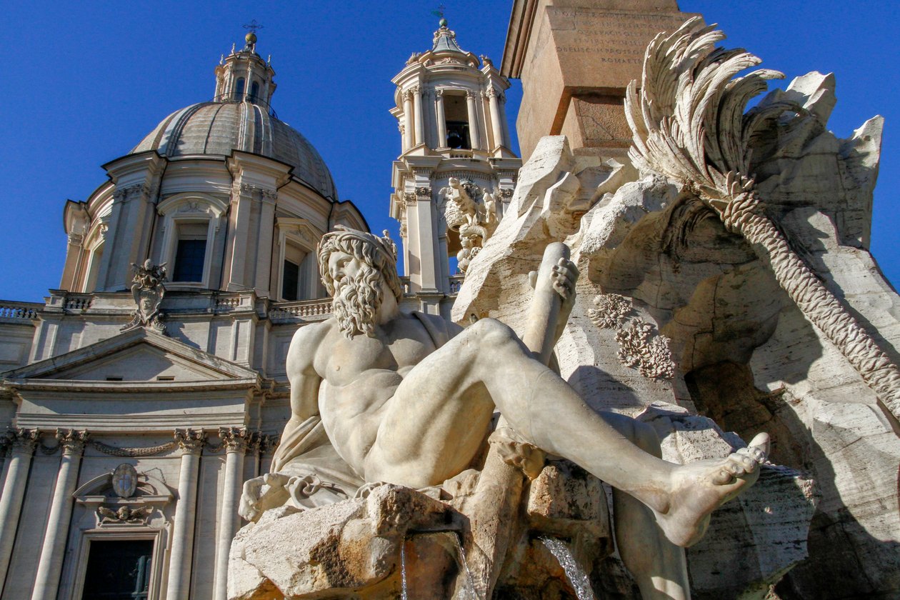 Personifisering av Ganges-elven, detalj fra Fountain of Four Rivers av Gian Lorenzo Bernini