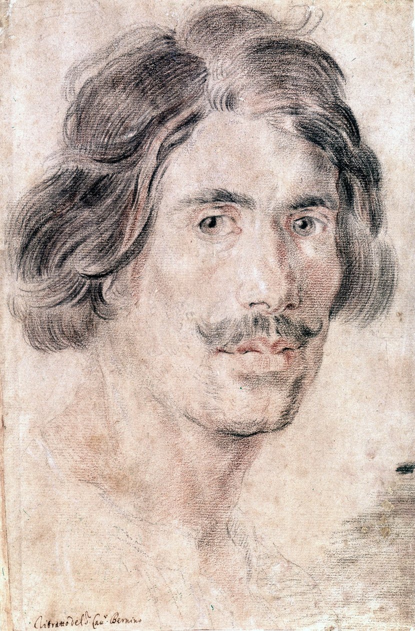 Selvportrett av Gian Lorenzo Bernini (Bernin) (1598 - 1680), italiensk skulptør, maler og arkitekt. National Prints and Drawings Department, Roma. av Gian Lorenzo Bernini