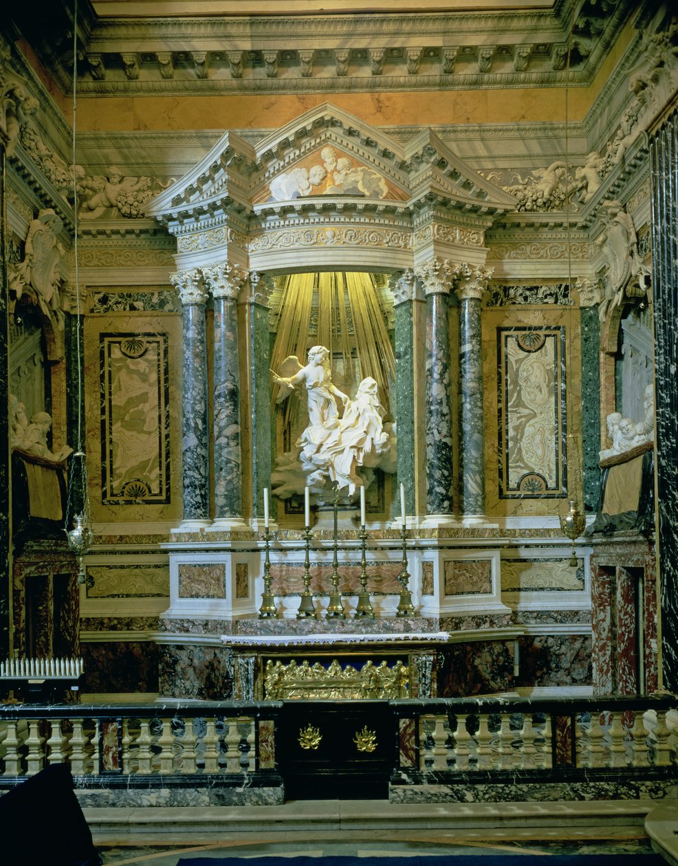 Cornaro-kapellet, detalj av alteret med The Ecstasy of St. Teresa-bilde av Gian Lorenzo Bernini