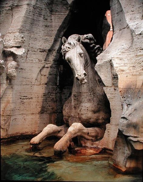 The Fountain of the Four Rivers, detalj av en hest av Gian Lorenzo Bernini