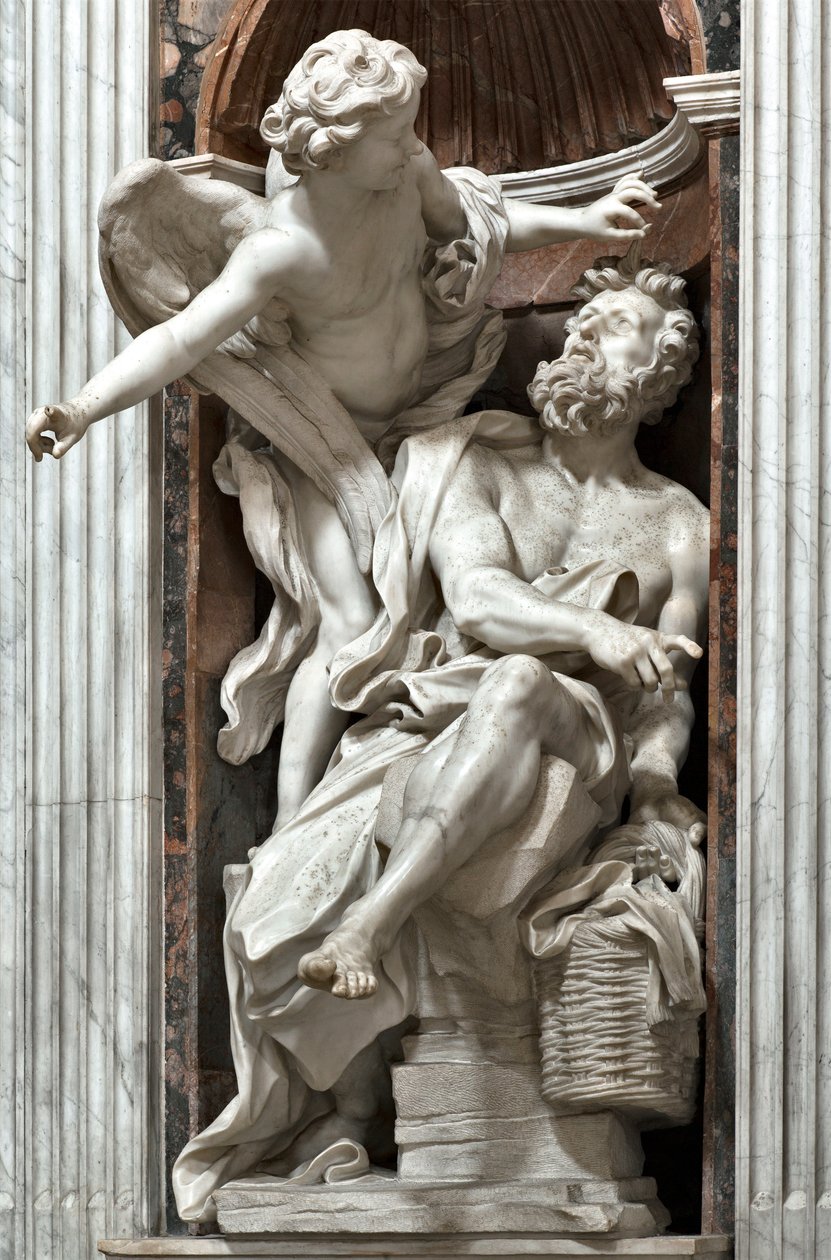 Profeten Habakkuk (Habaquq, Habakuk, Habakkuk, Abakuk, Havakuk) og engelen (Profeten Habakkuk og engelen) Marmorskulptur av Gian Lorenzo Bernini (1598-1680) 1656-1661 Roma, Basilica di Santa Maria del Popolo, Cappella Chigi av Gian Lorenzo Bernini