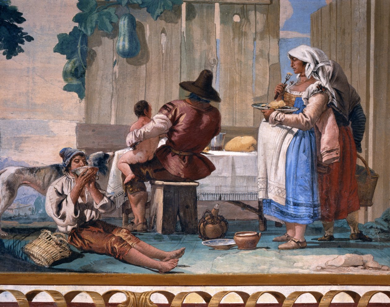 Bønder Eating Out of Doors, fra Foresteria (Gjestehuset) 1757 av Giovanni Domenico Tiepolo