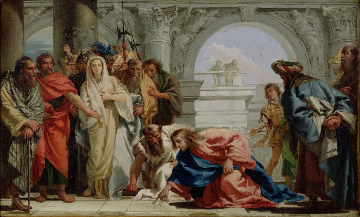 Kristus og kvinnen tatt i utroskap, 1750-53 av Giovanni Domenico Tiepolo
