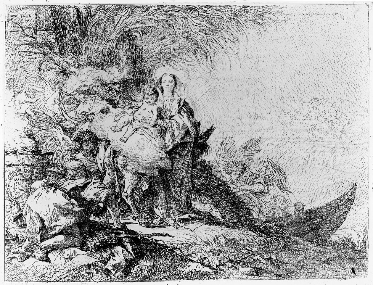 Flukten til Egypt, ca. 1750 av Giovanni Domenico Tiepolo
