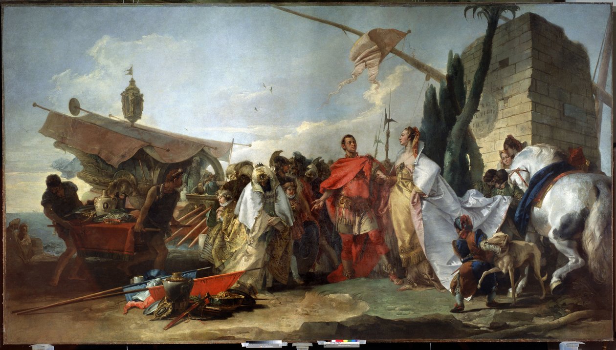 Jules Cesar møter Cleopatra (Cæsar møter Cleopatra). Maleri av Giandomenico Tiepolo (1727-1804). Olje på lerret, 337 x 608 cm av Giandomenico  Tiepolo