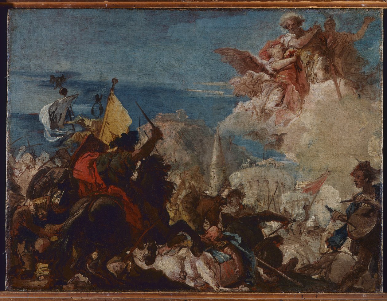 De hellige Faustinus og Jovita dukker opp til forsvar for Brescia under angrep fra Niccolò Piccinino i 1438 av Giovanni Domenico Tiepolo