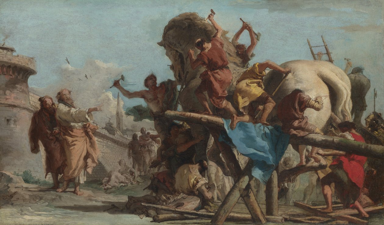 The Building of the Trojan Horse, ca. 1760 (olje på lerret) av Giandomenico (1727 1804) Tiepolo