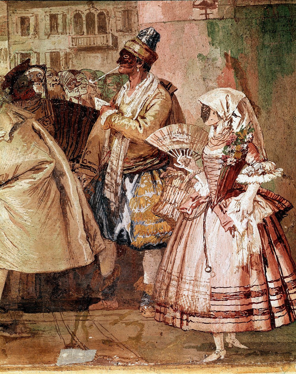 Venetianske masker Detalj av en freske av Giandomenico Tiepolo (1727-1804) Vicenza fra 1700-tallet, Villa Valmarana av Giandomenico  Tiepolo