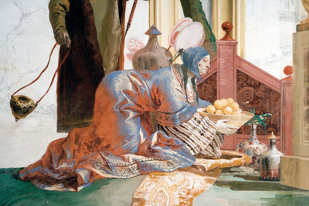 Detalj fra The Offer of Frukt til en måneguddom, fra det kinesiske rommet i Foresteria, 1757 av Giovanni Domenico Tiepolo