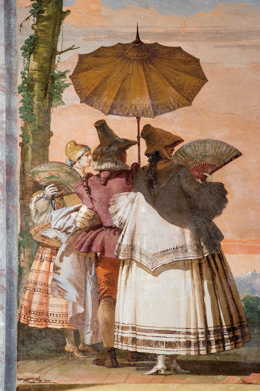 Detalj fra The Summer Walk, fra Room of the Gothic Pavilion, i Foresteria, 1757 av Giovanni Domenico Tiepolo