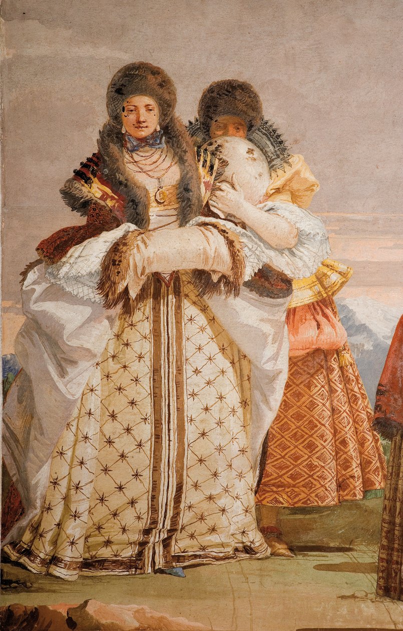 Detalj fra The Winter Walk, fra Room of the Gothic Pavilion, i Foresteria, 1757 av Giovanni Domenico Tiepolo