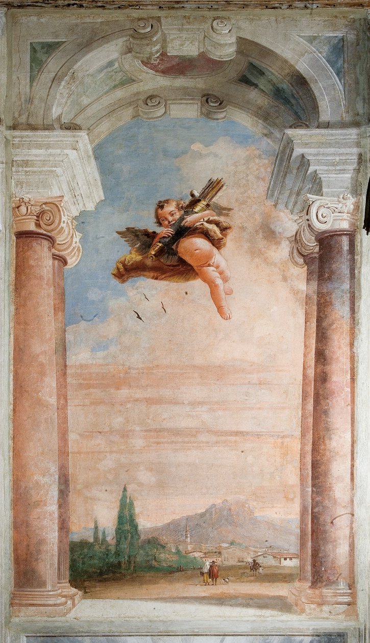 Landskap med Amor, fra Iliadens rom i Palazzina, 1757 av Giovanni Domenico Tiepolo