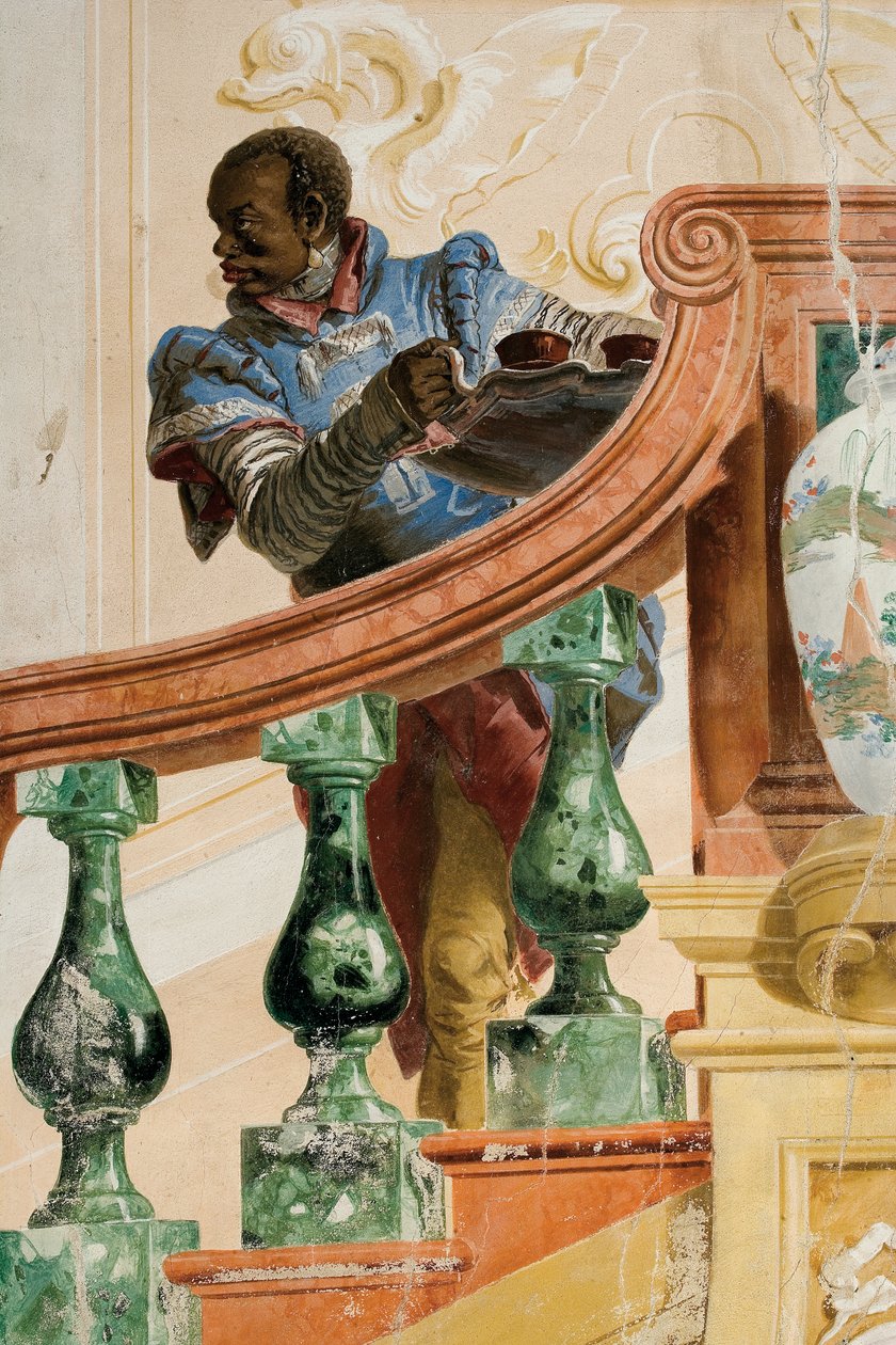 maurisk tjener som holder et brett, fra rommet med karnevalsscener i Foresteria, 1757 av Giovanni Domenico Tiepolo