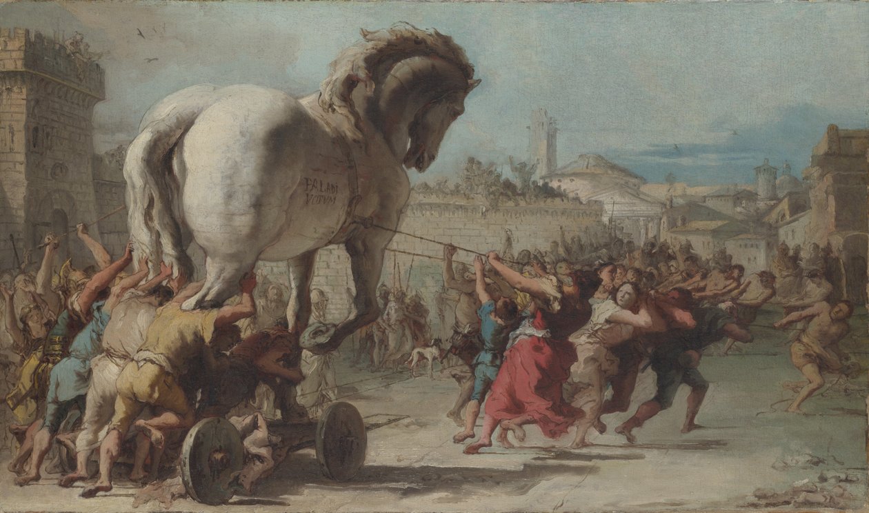 Prosesjonen av den trojanske hesten til Troy, ca 1760 av Giovanni Domenico Tiepolo