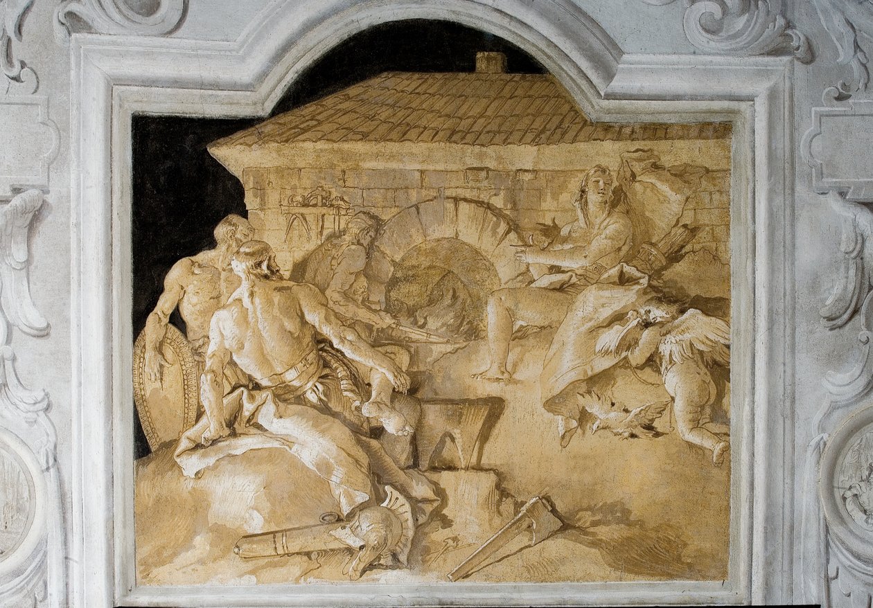 Vulcan in His Forge, fra Room of the Aeneid i Palazzina, 1757 av Giovanni Domenico Tiepolo