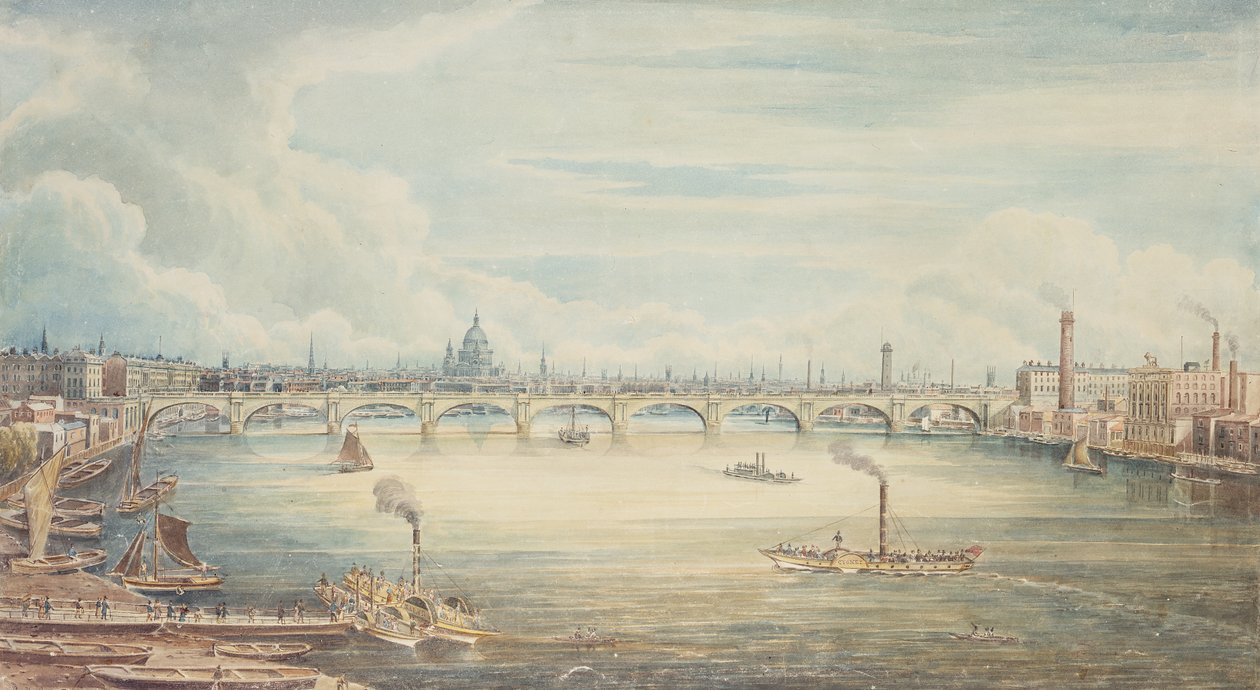 Fra Hungerford Pier, 1837 (wc på papir) av Gideon Yates