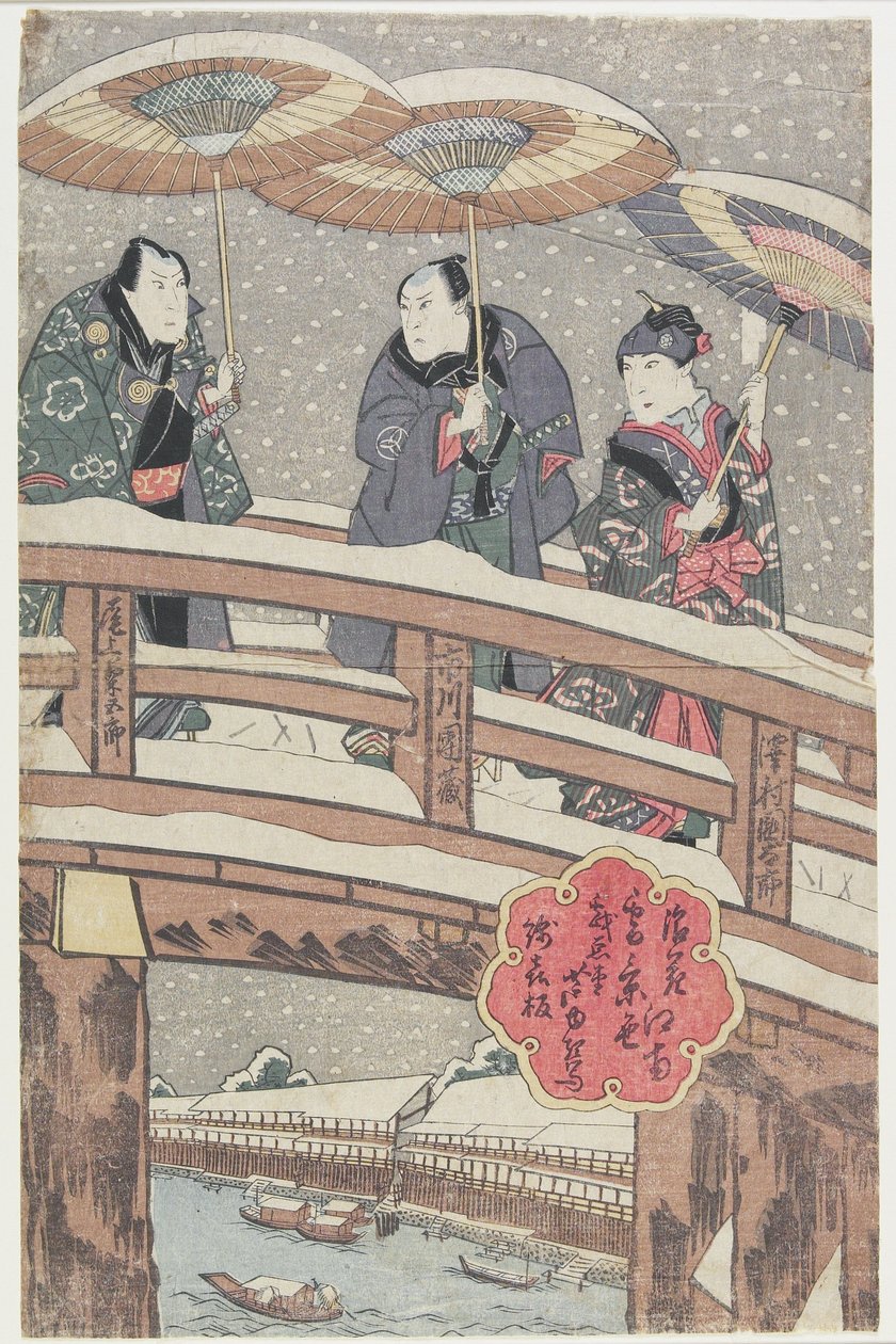 Snøscene i Osaka sør for elven, 1825 (farget treblokktrykk) av Gigado Ashiyuki