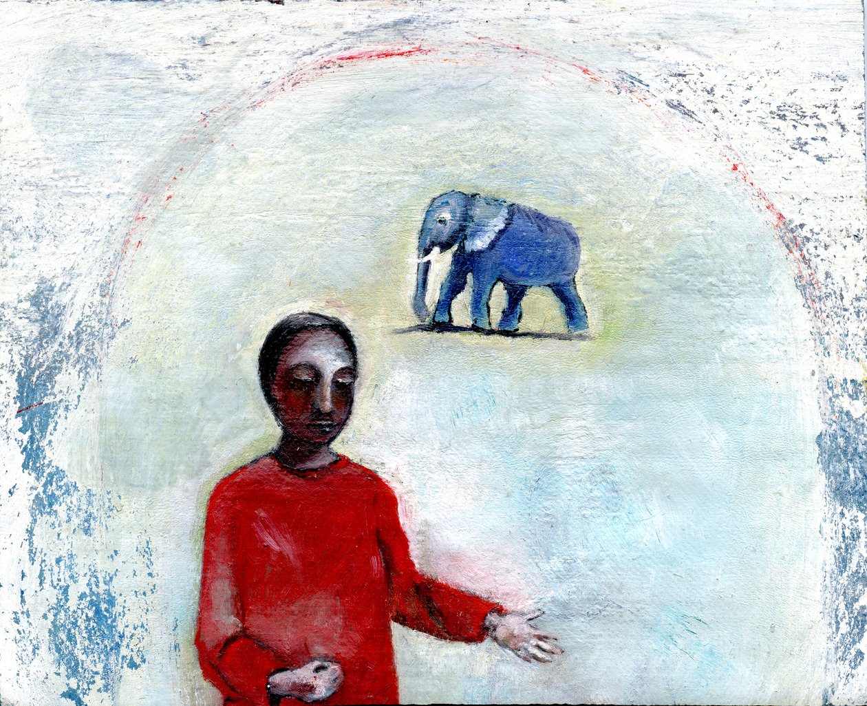 Blue Elephant Day, 2004, (olje på lin) av Gigi Sudbury