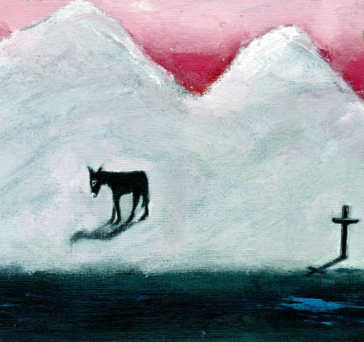 Donkey and Cross, 2003, (olje på papir) av Gigi Sudbury