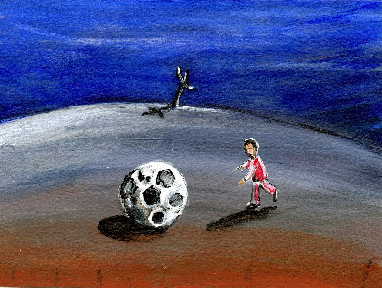 I Found a Great Big Football, 2005, (olje på papir) av Gigi Sudbury