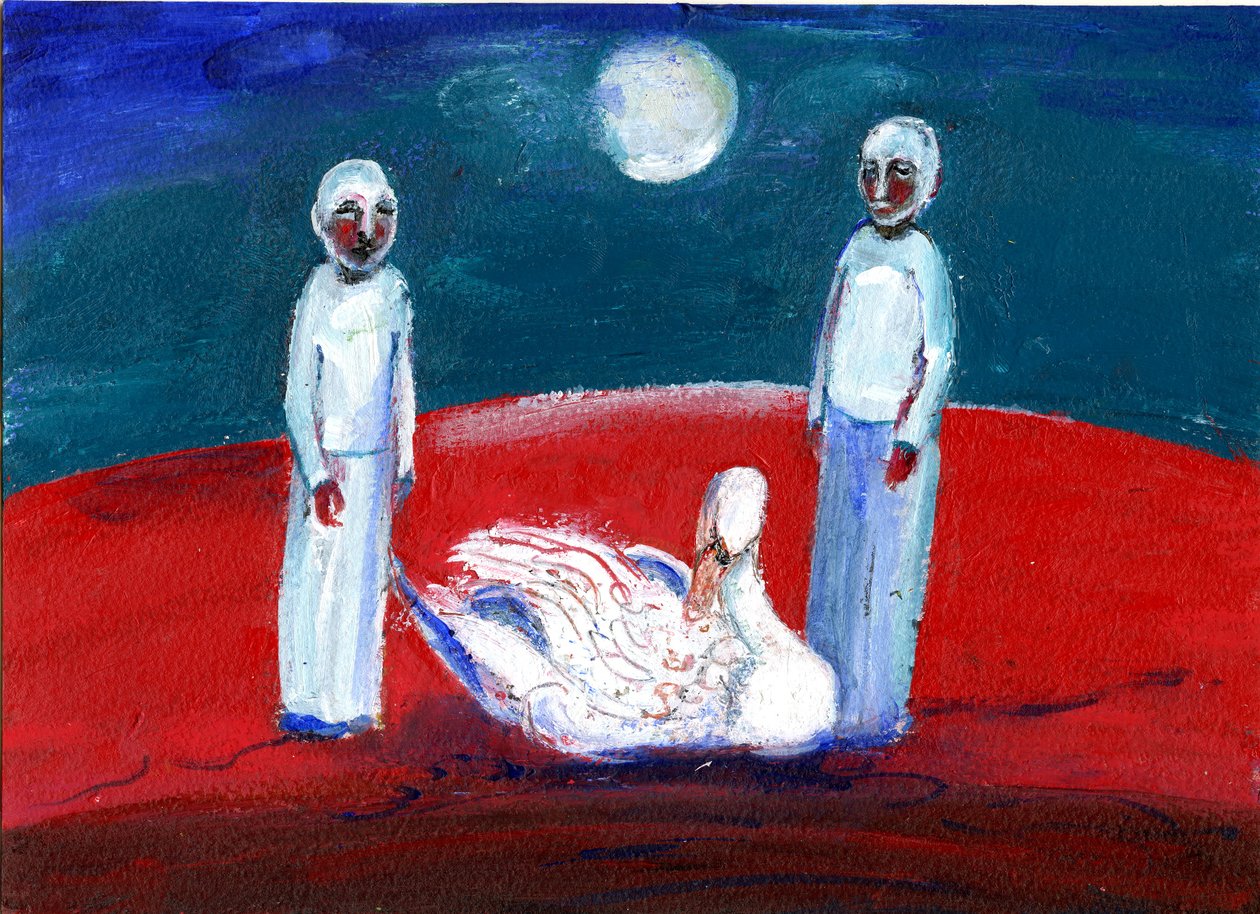 Swan, 2013, (olje på papir) av Gigi Sudbury