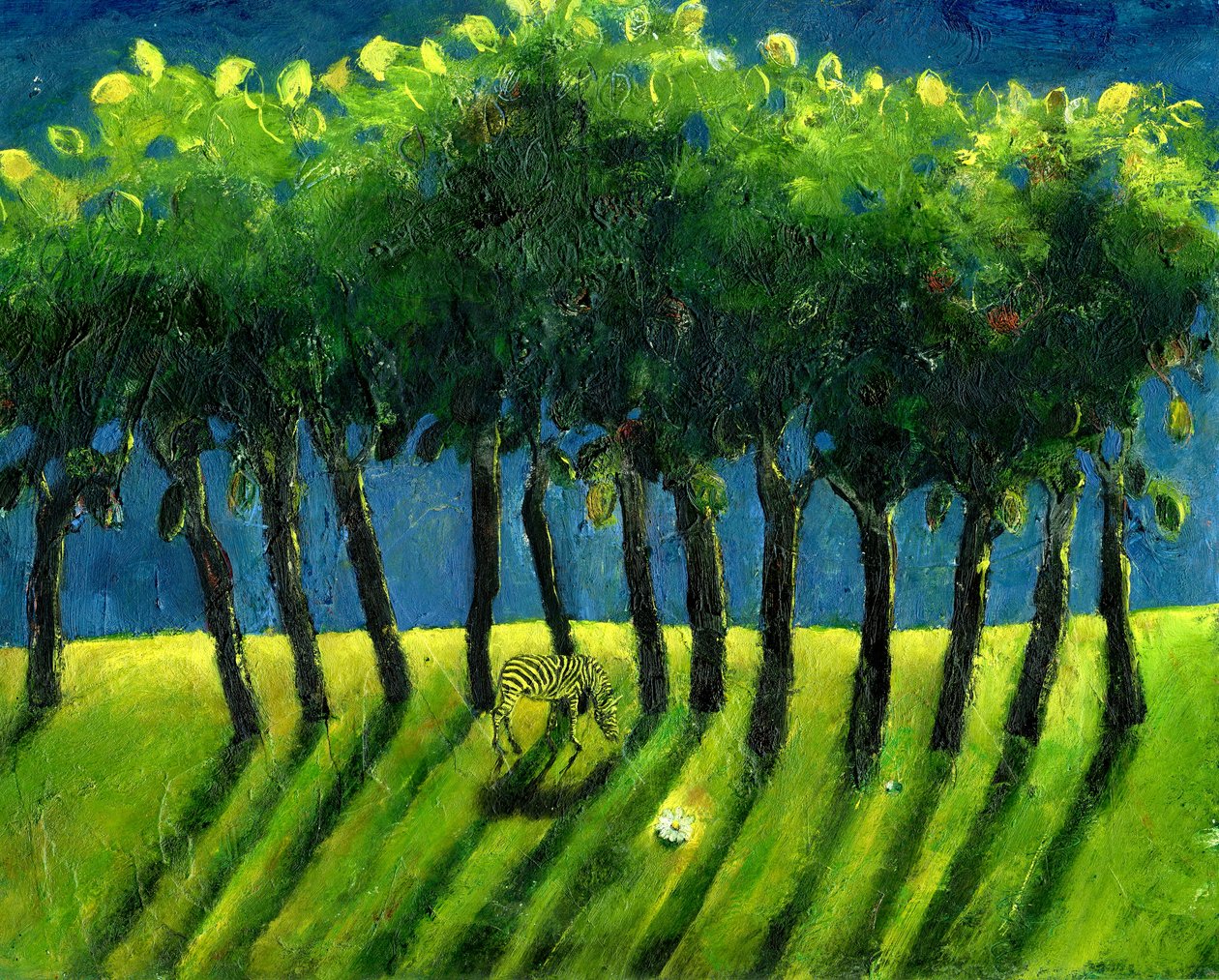 Zebra Trees, 2005, (olje på papir) av Gigi Sudbury