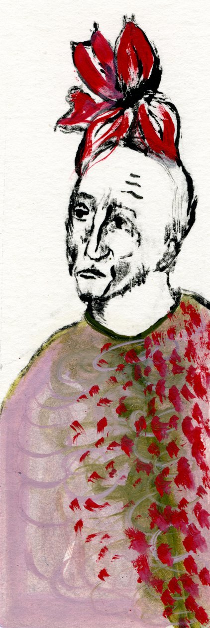 Jeg ble en rød blomst, 2017, (olje på papir) av Gigi Sudbury