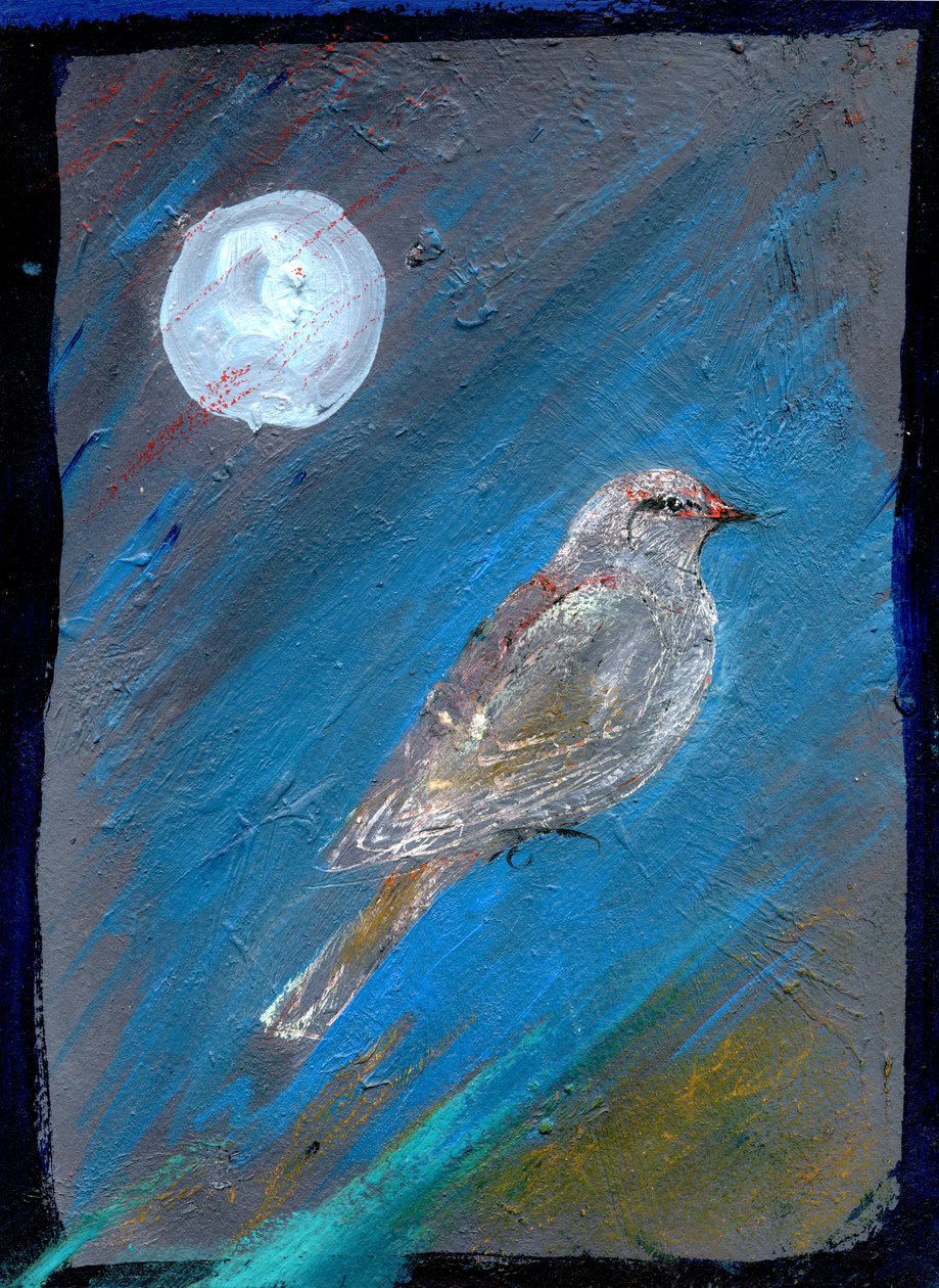 Moon Bird, 2016, (olje på papir) av Gigi Sudbury
