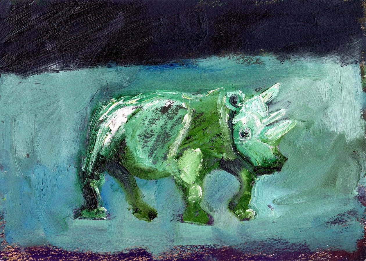 Rhinoceros, 2002, (olje på papir) av Gigi Sudbury
