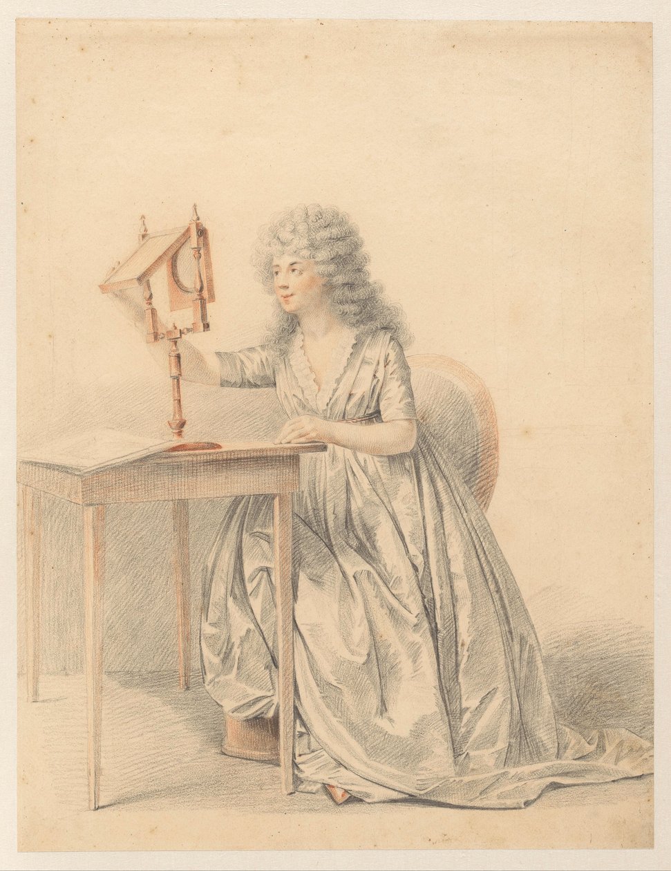 Figurstudie av en sittende kvinne med et optisk speil av Gijsbertus Johannus van den Berg