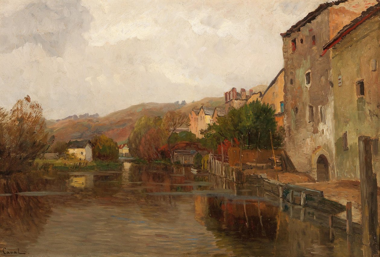 Elvelandskap med hus av Gilbert von Canal