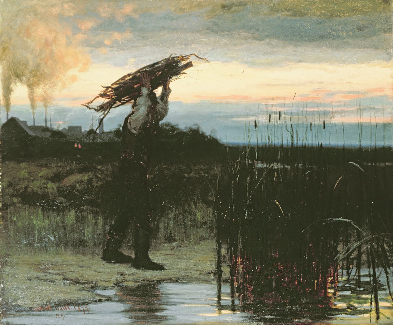 Mann som bærer pinner i skumringen, 1879 av Gilbert Gaul