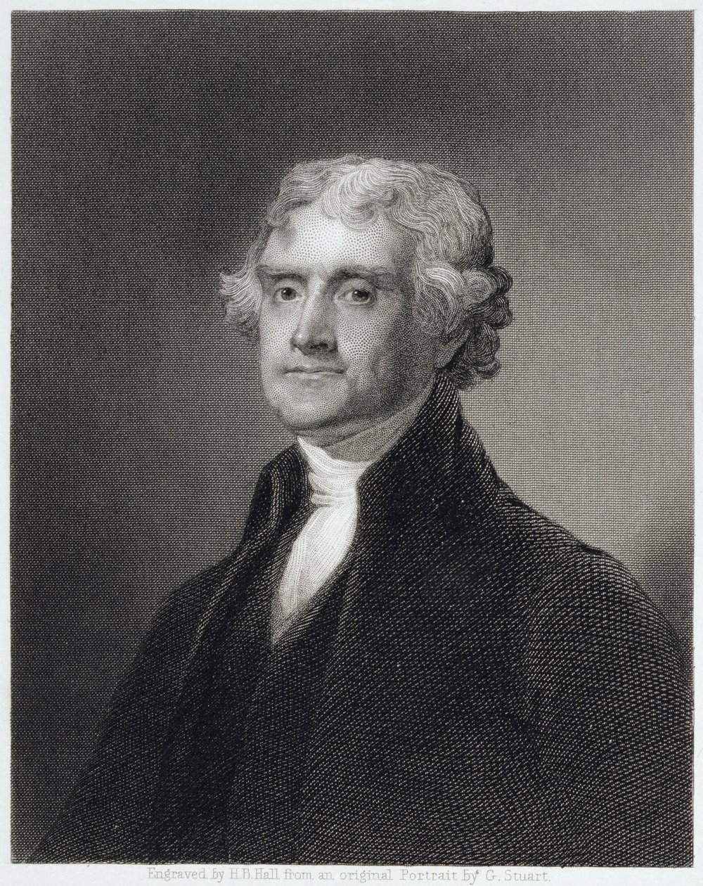 Portrett av Thomas Jefferson, gravert av Henry Bryan Hall (1808-84) av Gilbert Stuart