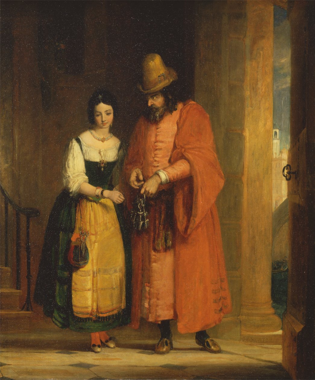Shylock og Jessica fra 'Venezias kjøpmann' II, ii av Gilbert Stuart Newton
