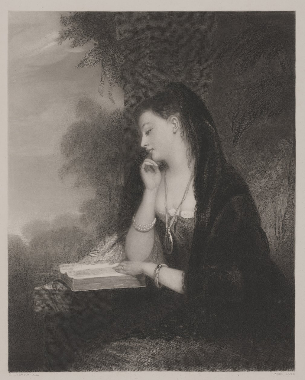 The Pensive (aquatint) av Gilbert Stuart Newton