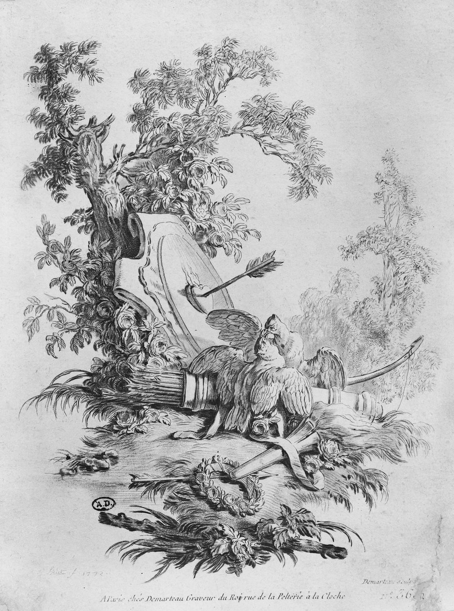 The Two Pigeons, illustrasjon for 'Fables de la Fontaine', 1772 av Giles Demarteau
