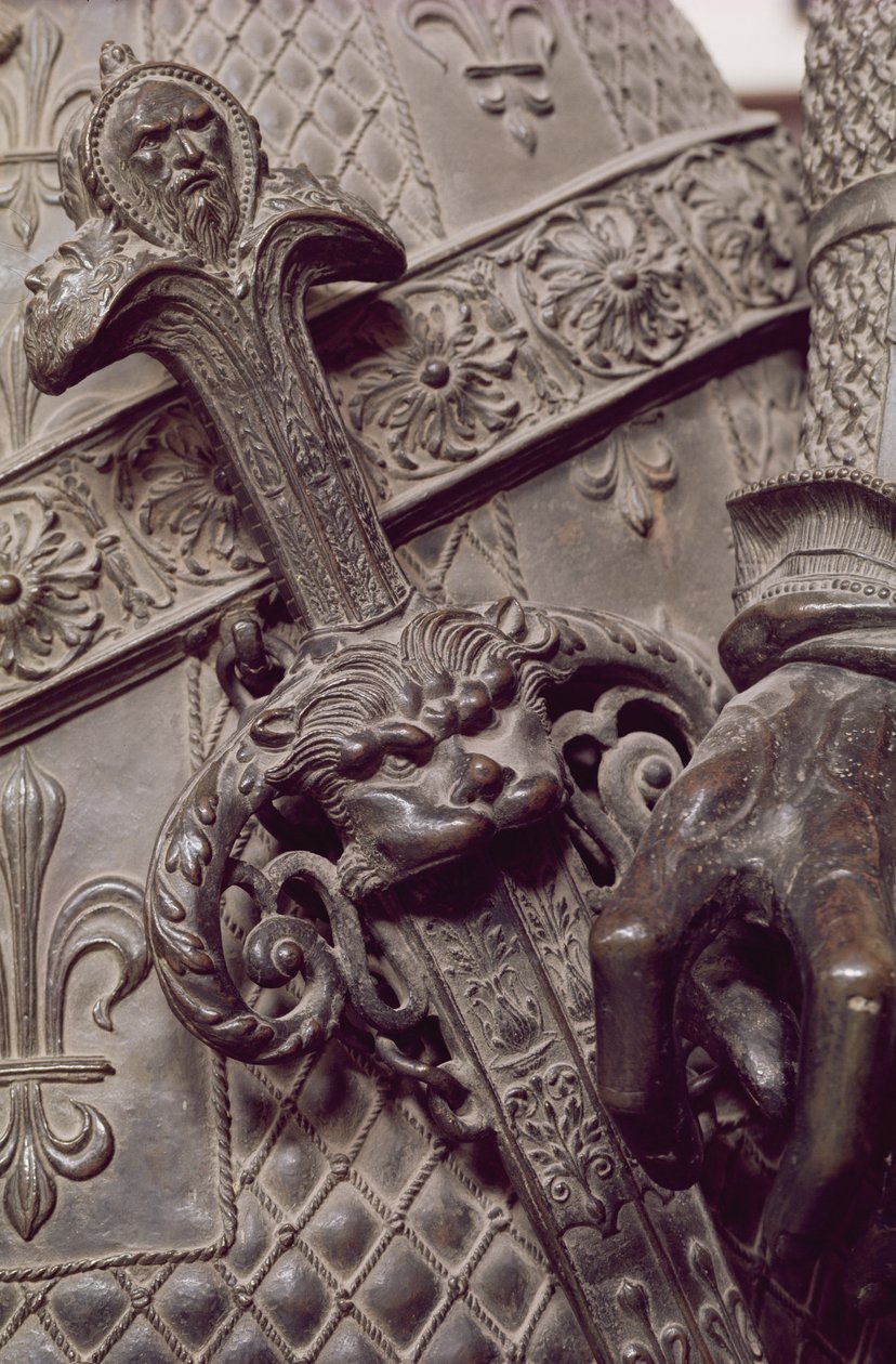 Detalj av ringbrynjehånd, fra graven til Maximilian I 1459-1519 laget i verkstedet til Peter Vischer ca. 1460-1529 bronse av Gilg Sesselschreiber