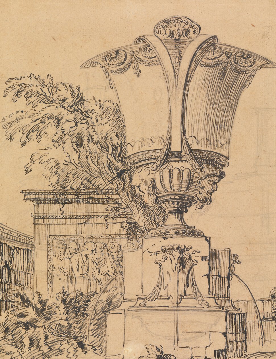 Design for en fontene i en park av Gilles Marie Oppenord