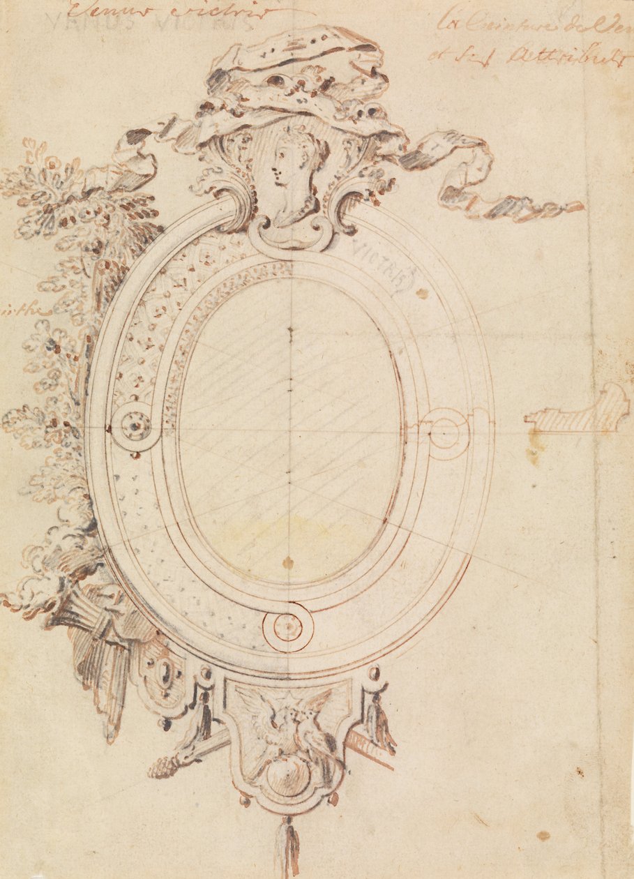 Design for en oval ramme på temaet Venus Victorious av Gilles Marie Oppenord