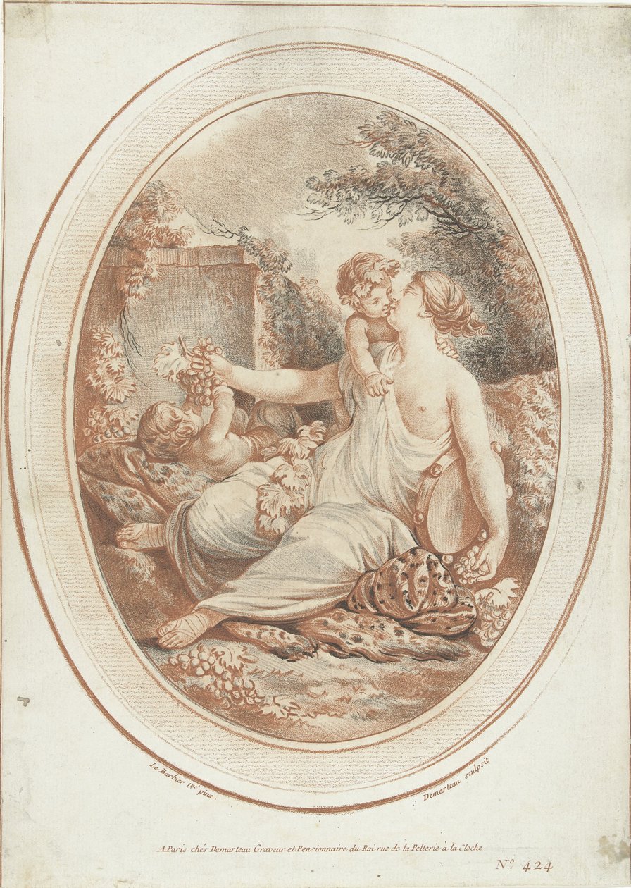 Bacchanal med nymfe og to putti av Gilles Demarteau
