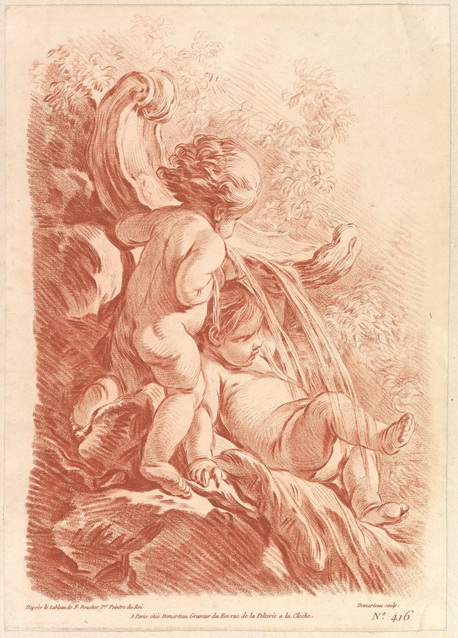 Fontene med to amoriner, ca. 1773. av Gilles Demarteau