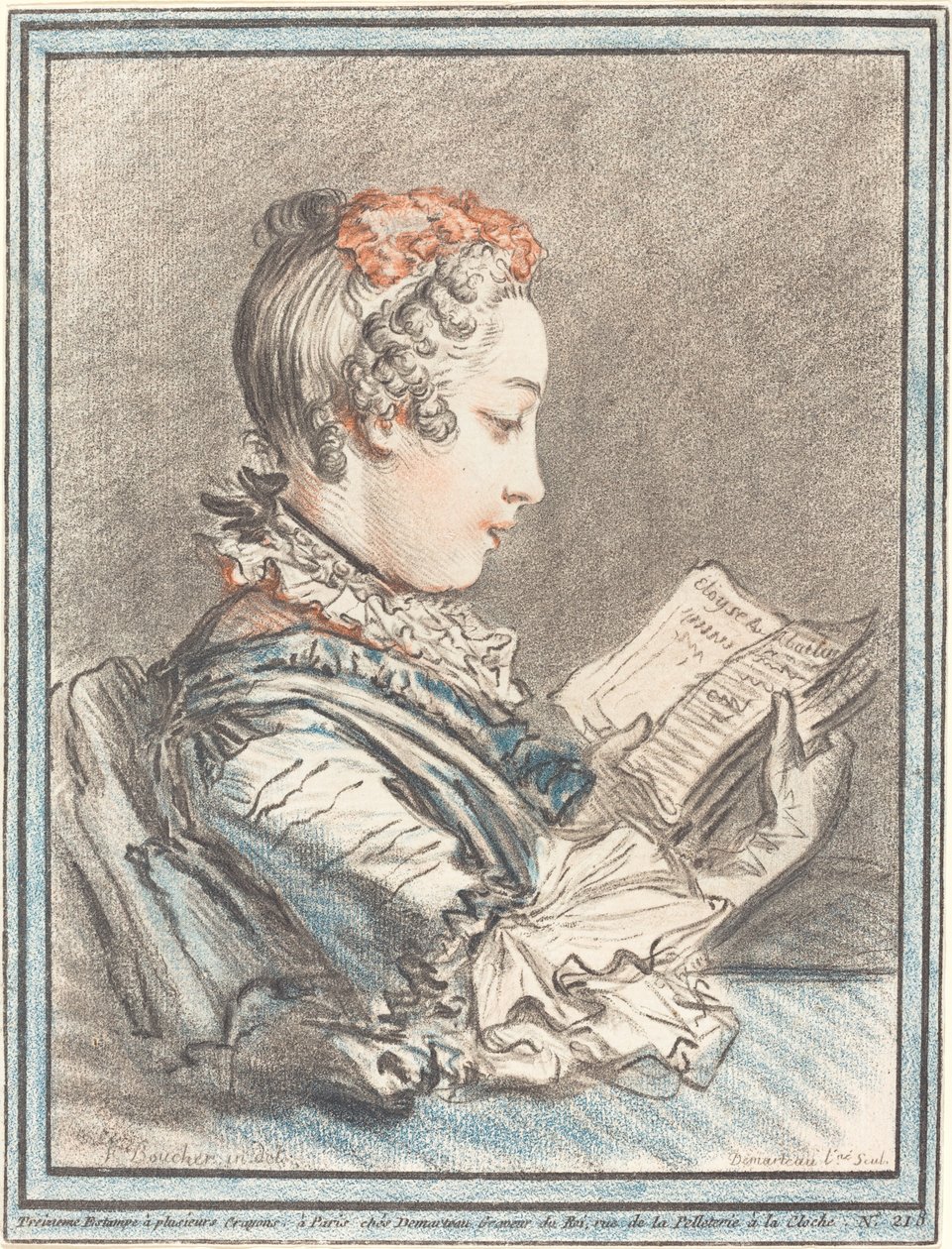 Ung jente som leser Héloise og Abélard, 1770. av Gilles Demarteau
