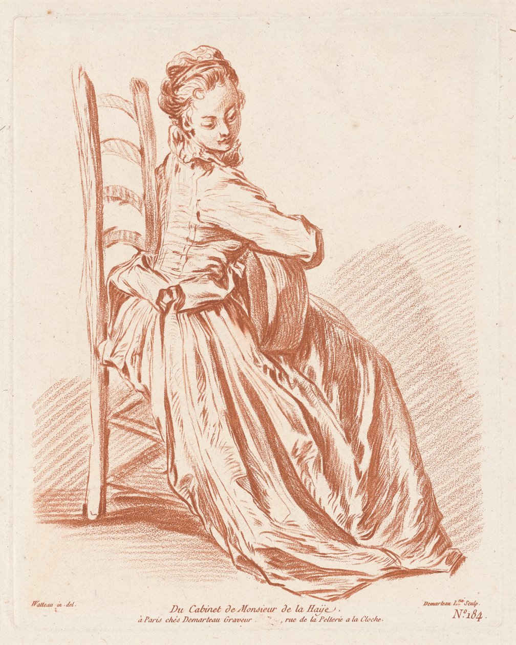 Kvinne som spiller gitar av Gilles Demarteau, the Elder, Antoine Watteau