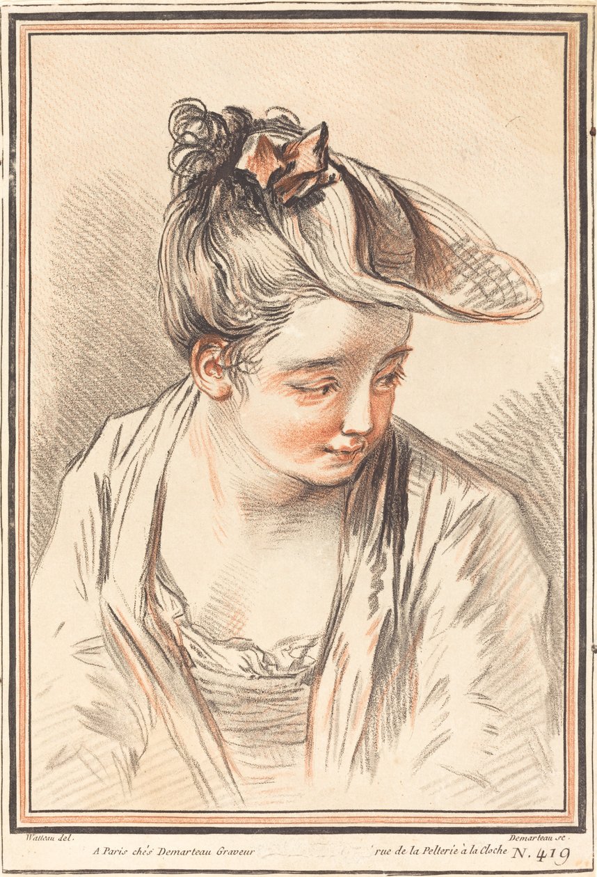 Leder for en ung kvinne av Gilles Demarteau, the Elder after Antoine Watteau